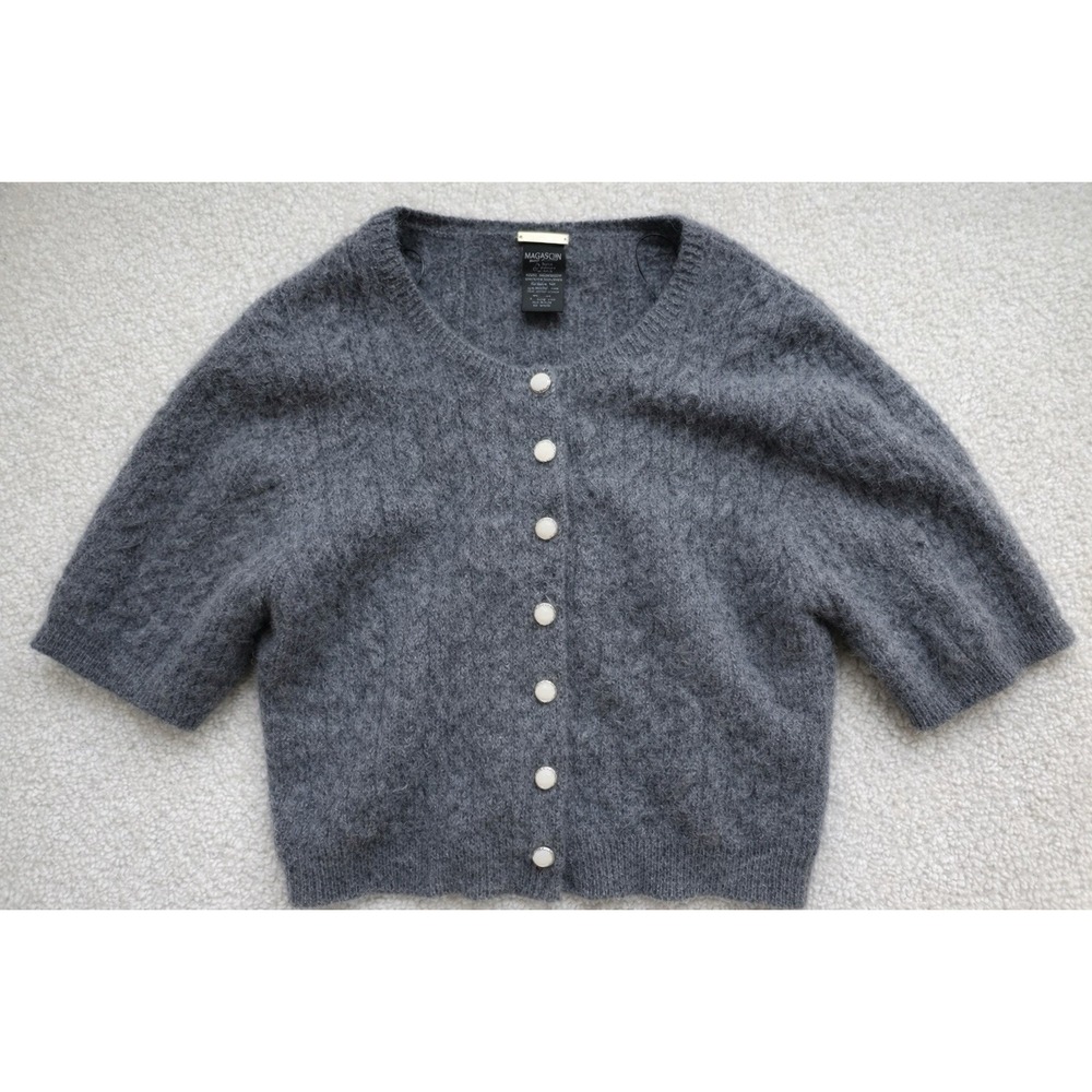 Maraschino 100% Cashmere Cable Short Sleeve Cardigan Cropped Gray SP Soft Fluffy